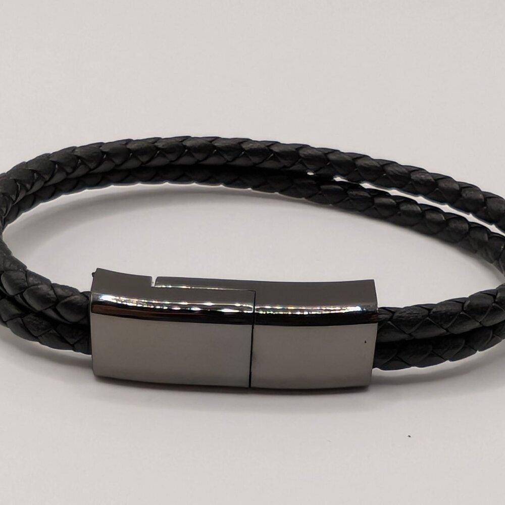 Men's 2 Strand Faux Leather Bracelet With iPhone Compatible Lightning Cable